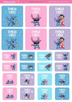Etiquetas escolares Lilo y Stitch - Jardin