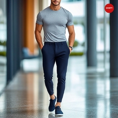 PANTALON DRILL AZUL SLIM FIT