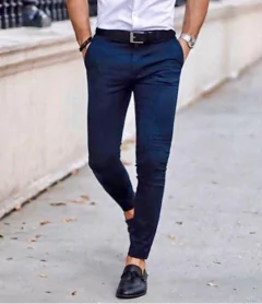 PANTALON DRILL AZUL SLIM FIT