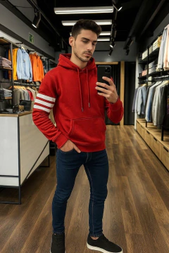 HOODIE ROJO DE FRANJA - comprar online