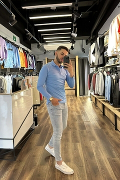 CAMIBUSO TIPO POLO CELESTE SLIM FIT algodón 100 % colombiano en internet