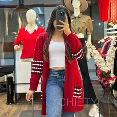 CARDIGAN TEJIDO ROJO COMBINADO