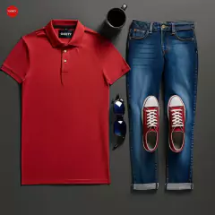 CAMISETA TIPO POLO ROJA SLIM FIT algodón 100 % colombiano - comprar online