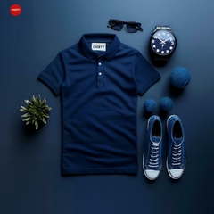 CAMISETA TIPO POLO AZUL SLIM FIT algodón 100 % - comprar online