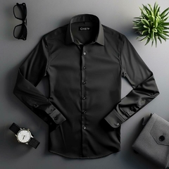 CAMISA NEGRA CUELLO FRANCES SLIM FIT - comprar online