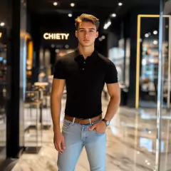 Image of CAMISETA TIPO POLO NEGRA SLIM FIT algodón 100 % colombiano