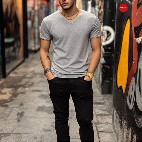 CAMISETA UNICOLOR GRIS CUELLO V