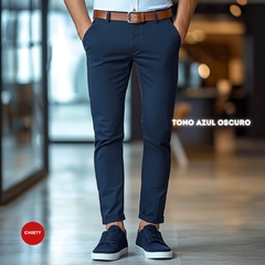 PANTALON DRILL AZUL SLIM FIT - comprar online