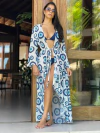 Saída de praia de tule, manga flare, olho grego com fundo branco REF 25874