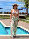 Calça de tule, fundo off com folhagem verde REF 49610