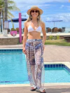 Calça de tule, fundo bege coqueiros azul marinho REF 49658