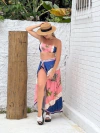 Kit Saia Pareô + Cropped coqueiros com azul e nude
