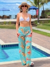 Calça de tule, fundo azul claro com pássaros amarelos REF 49542