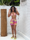 Short malha, com elástico, folhas verdes com fundo lilás REF 42376