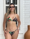 Conjunto Biquíni de amarrar folhagem fundo preto com arara REF 40952