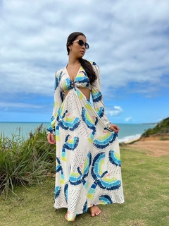 Vestido argola malha pássaros azuis REF 30335