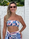 Cropped faixa folhas azuis com pássaro REF 44943