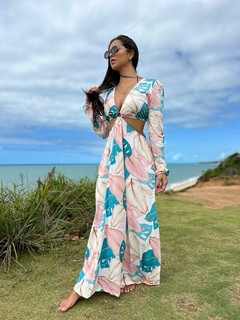 Vestido argola malha folhas claras REF 30281