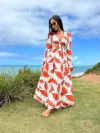 Vestido argola malha folhas laranjas REF 30298