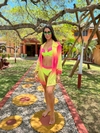 Saída curta de tule, camisão sem botão, degradê rosa e amarelo REF 32681