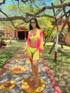 Saída curta de tule, camisão sem botão, degradê rosa e amarelo REF 32681