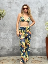 Calça de tule, folhas verdes com fundo azul marinho REF 39468