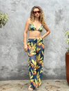 Calça de tule, folhas verdes com fundo azul marinho REF 39468