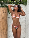 Conjunto Biquíni de amarrar fundo branco folhas verde água REF 45872