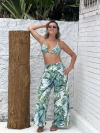 Calça + Conj. biquíni cortininha com calcinha levanta bumbum, folhagem verde