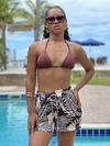 Short malha, com elástico, fundo preto traços bege REF 50128