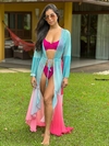 Saída de praia de tule, manga no no flare, tie dye rosa e azul REF 26871