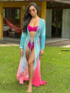 Saída de praia de tule, manga no no flare, tie dye rosa e azul REF 26871