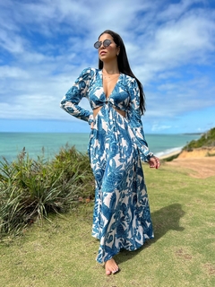 Vestido argola malha folhas azuis REF 30311