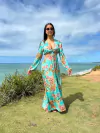 Vestido argola malha fundo verde com onça REF 30236