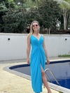 Vestido malha nó decote azul REF 38188