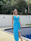 Vestido malha nó decote azul REF 38188