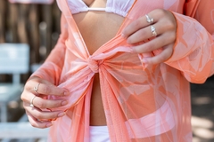 Saída de praia de tule, manga longa, fundo laranja com coqueiros REF 10252 - comprar online