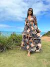 Vestido argola malha onça pintada preta e marrom REF 30267