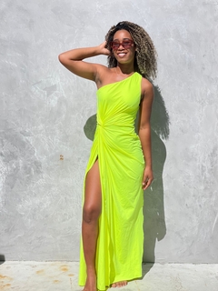 Vestido malha nó ombro só verde neon REF 38584