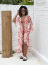 Saída de praia de tule, manga flare, olho com pássaros vermelhos REF 44820