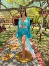 Saída de praia de tule, manga babado, degradê azul e nude REF 32551