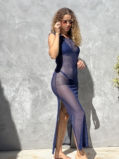 Vestido Regata tule, com listra, azul marinho REF 39390 - comprar online
