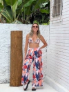 Calça + Conj. biquíni cortininha com calcinha levanta bumbum estampa oriental com folhas