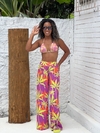 Calça malha folhas verdes e fundo lilás REF 42024