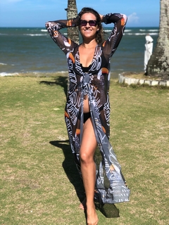 Saída de praia de tule, manga longa, tucano com fundo preto REF 12713 - comprar online
