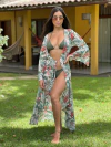 Saída de praia de tule, manga no no flare, flor de helicônia REF 26857