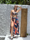 Cropped + saia pareô malha azul marinho com laranja