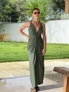 Vestido malha nó decote verde musgo REF 38140