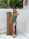 Vestido malha nó ombro só verde musgo REF 38577