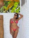 Conjunto Biquíni de amarrar fundo vermelho e folhas azuis REF 42468